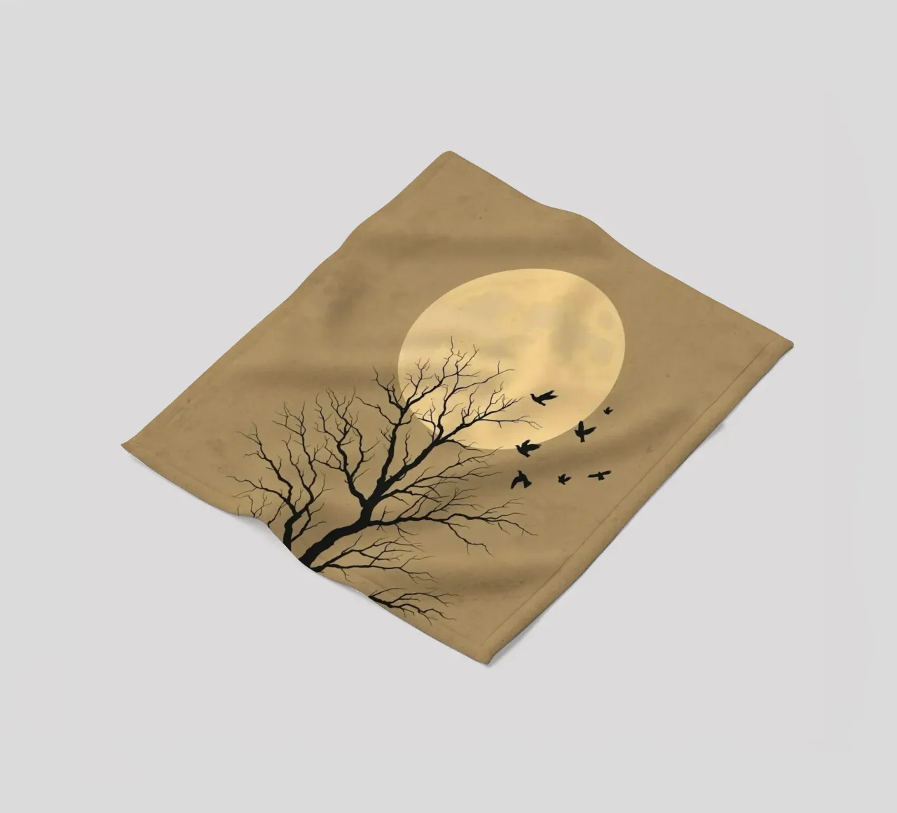 Silhouette di albero con luna piena coperta in pile da DesignArt
