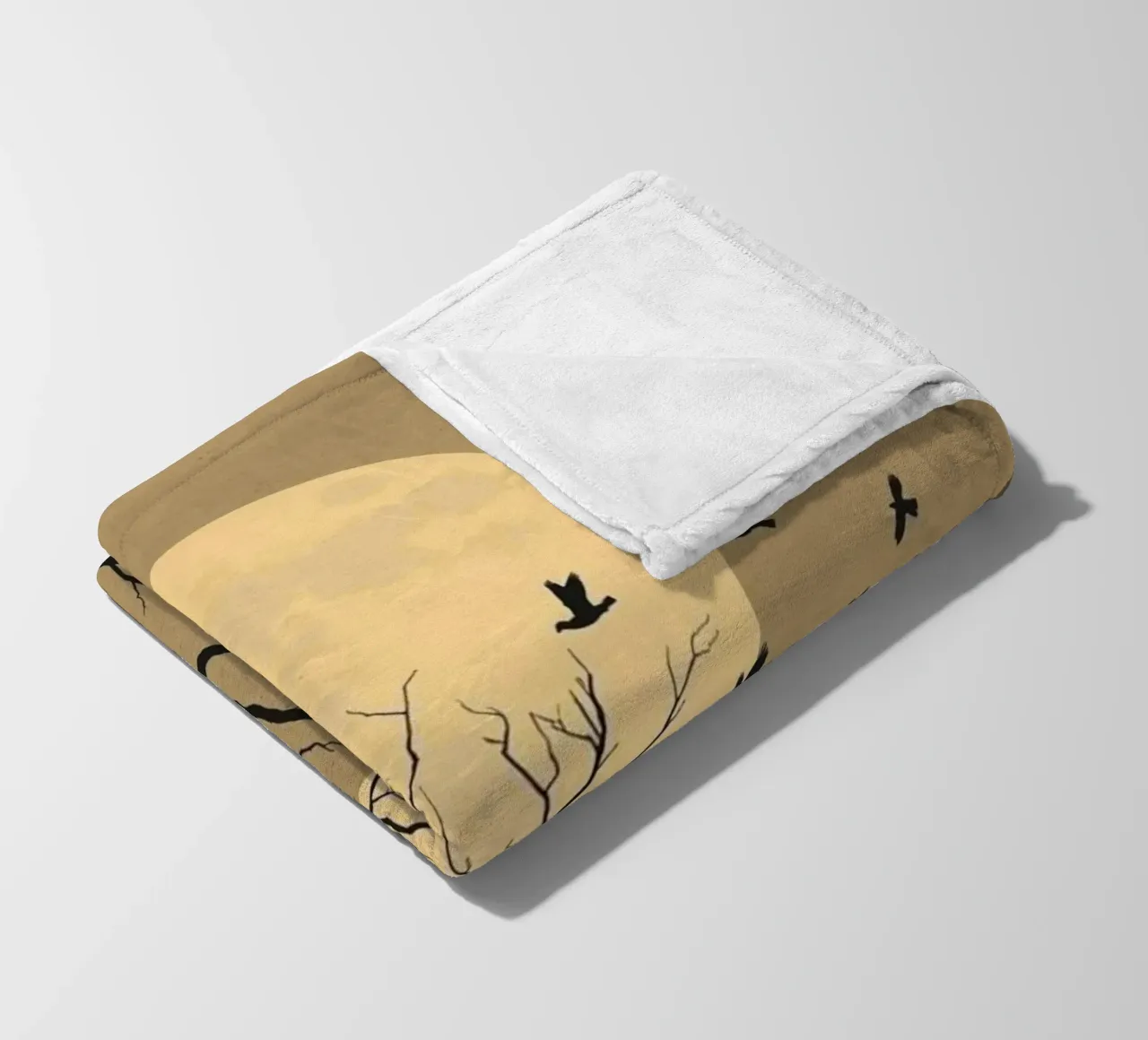 Silhouette di albero con luna piena coperta in pile da DesignArt
