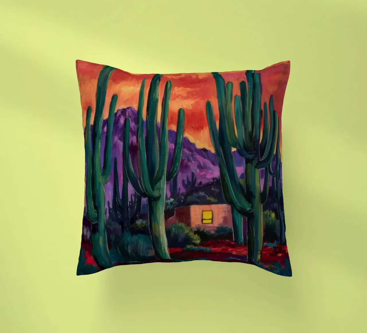 Notturno di cactus cremisi cuscino da Angkasa Mist