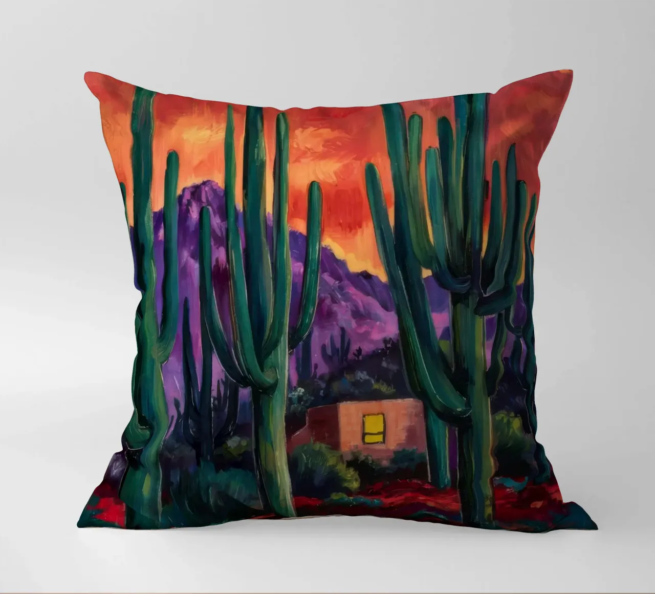 Notturno di cactus cremisi cuscino da Angkasa Mist