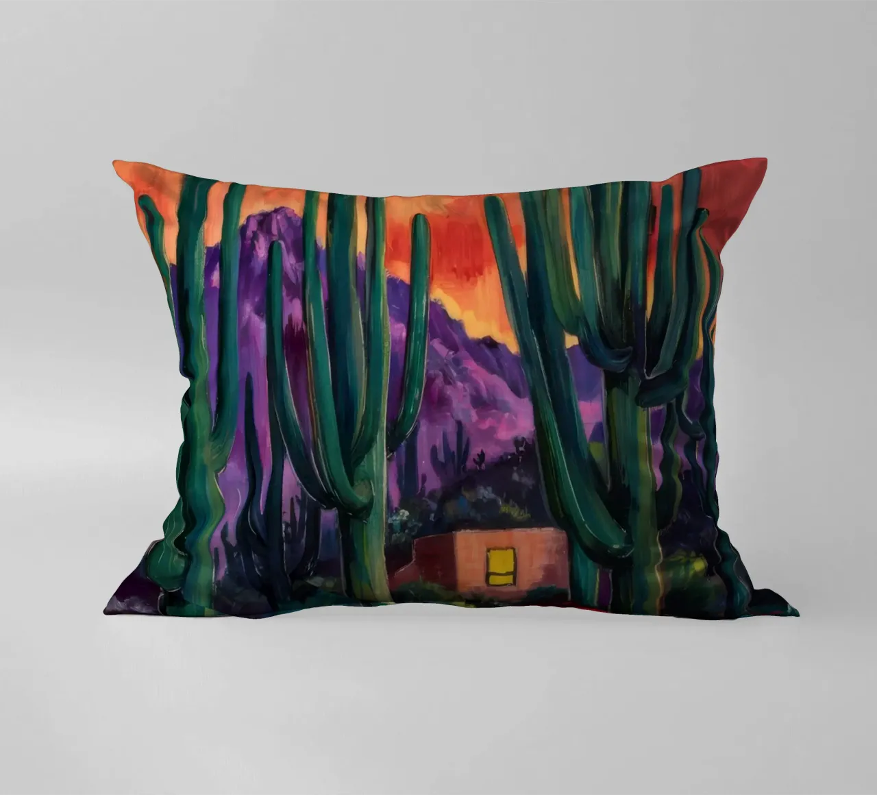 Notturno di cactus cremisi cuscino da Angkasa Mist