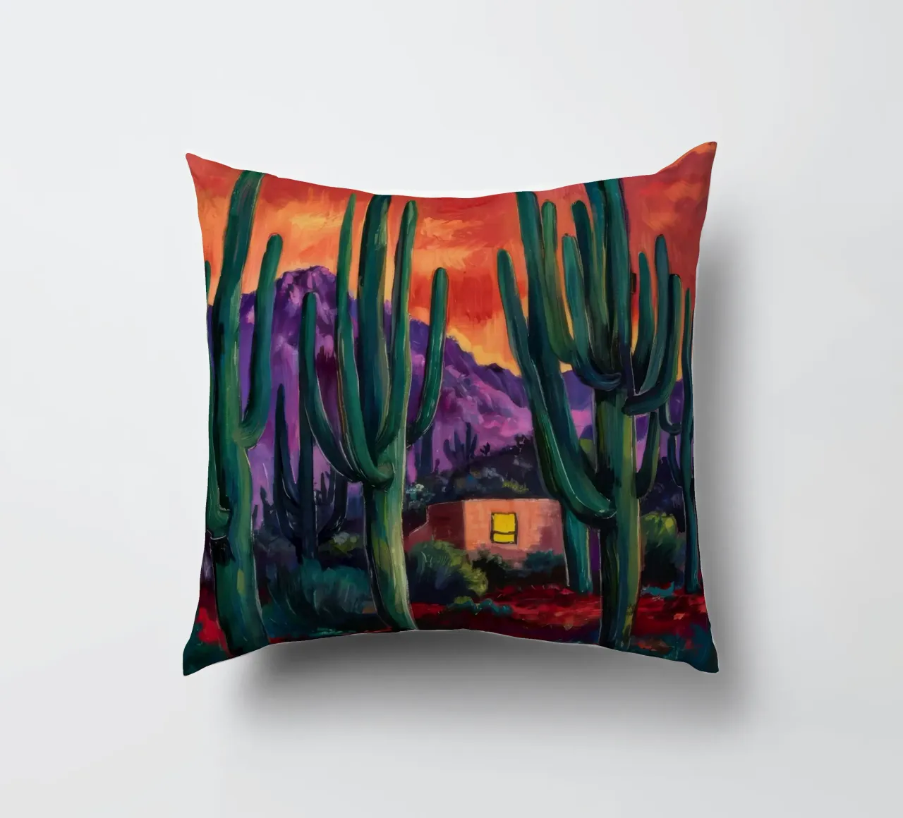 Notturno di cactus cremisi cuscino da Angkasa Mist