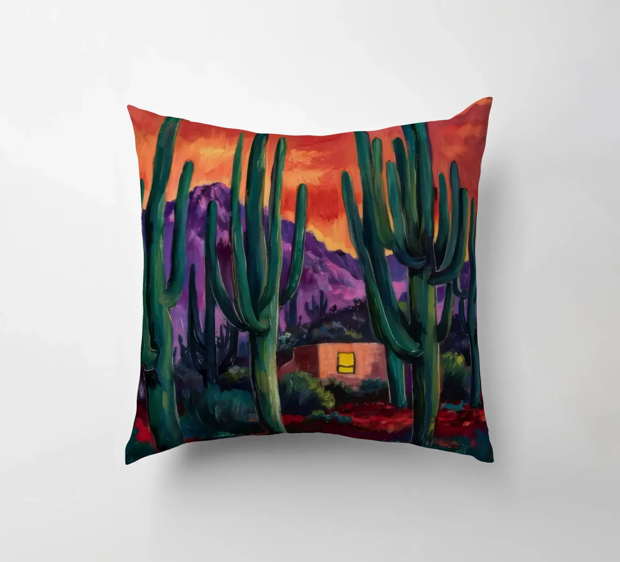 Notturno di cactus cremisi cuscino da Angkasa Mist