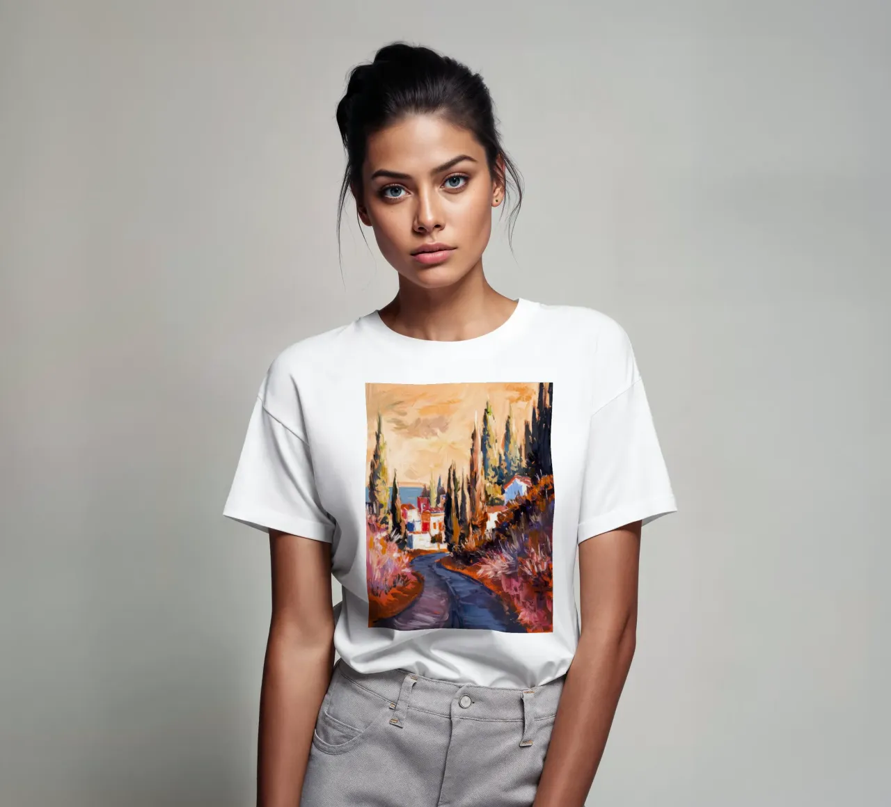 Strada dei cipressi Crepuscolo t-shirt da Angkasa Mist