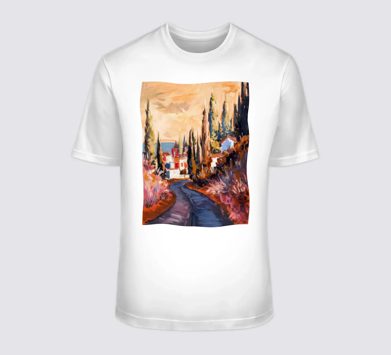 Strada dei cipressi Crepuscolo t-shirt da Angkasa Mist