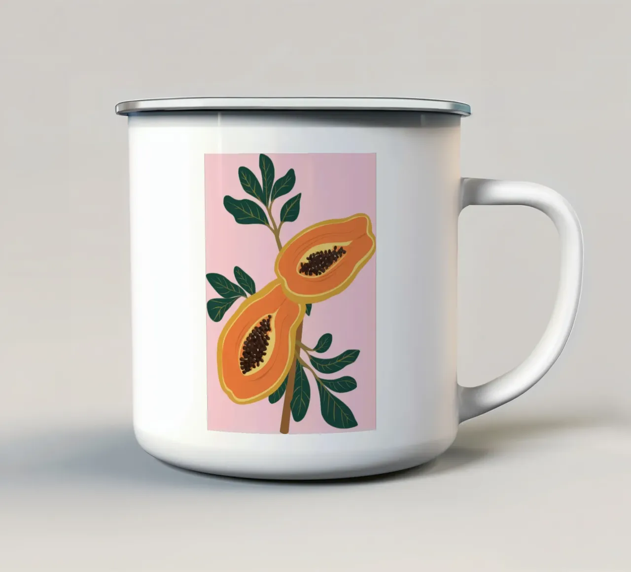 Natura morta di papaya blush tazza in smalto da Sky Velour