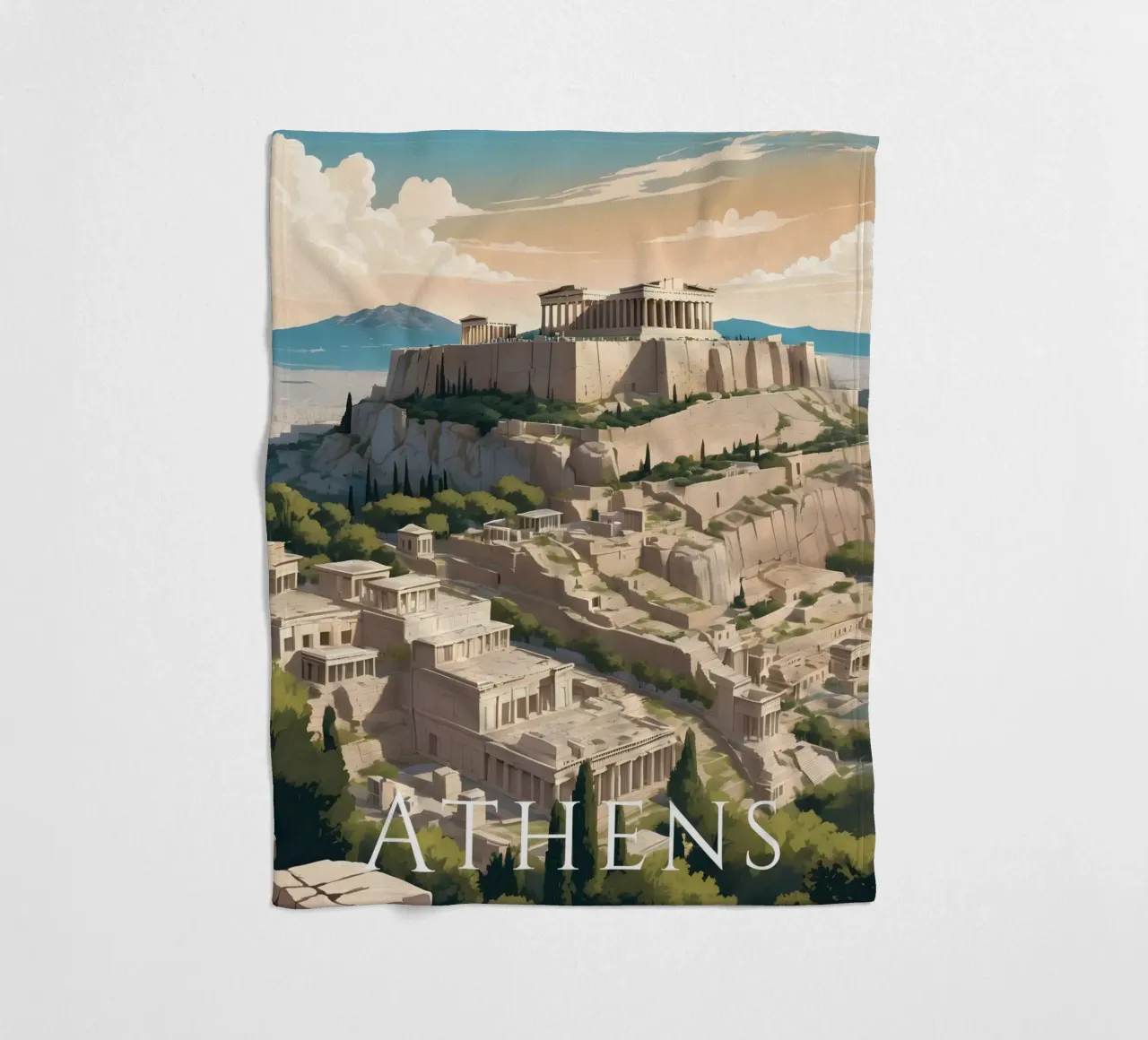 Poster di viaggio Atene Grecia coperta in pile da Charnwood Prints