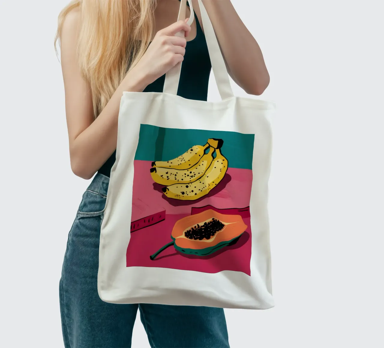 Piatto di frutta Pop Art borsa in juta da Sky Velour