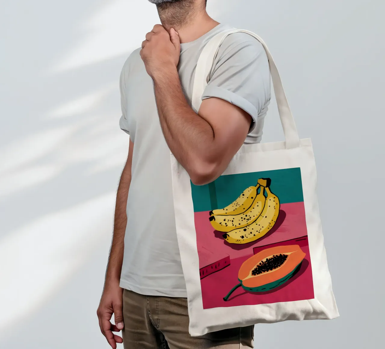 Piatto di frutta Pop Art borsa in juta da Sky Velour