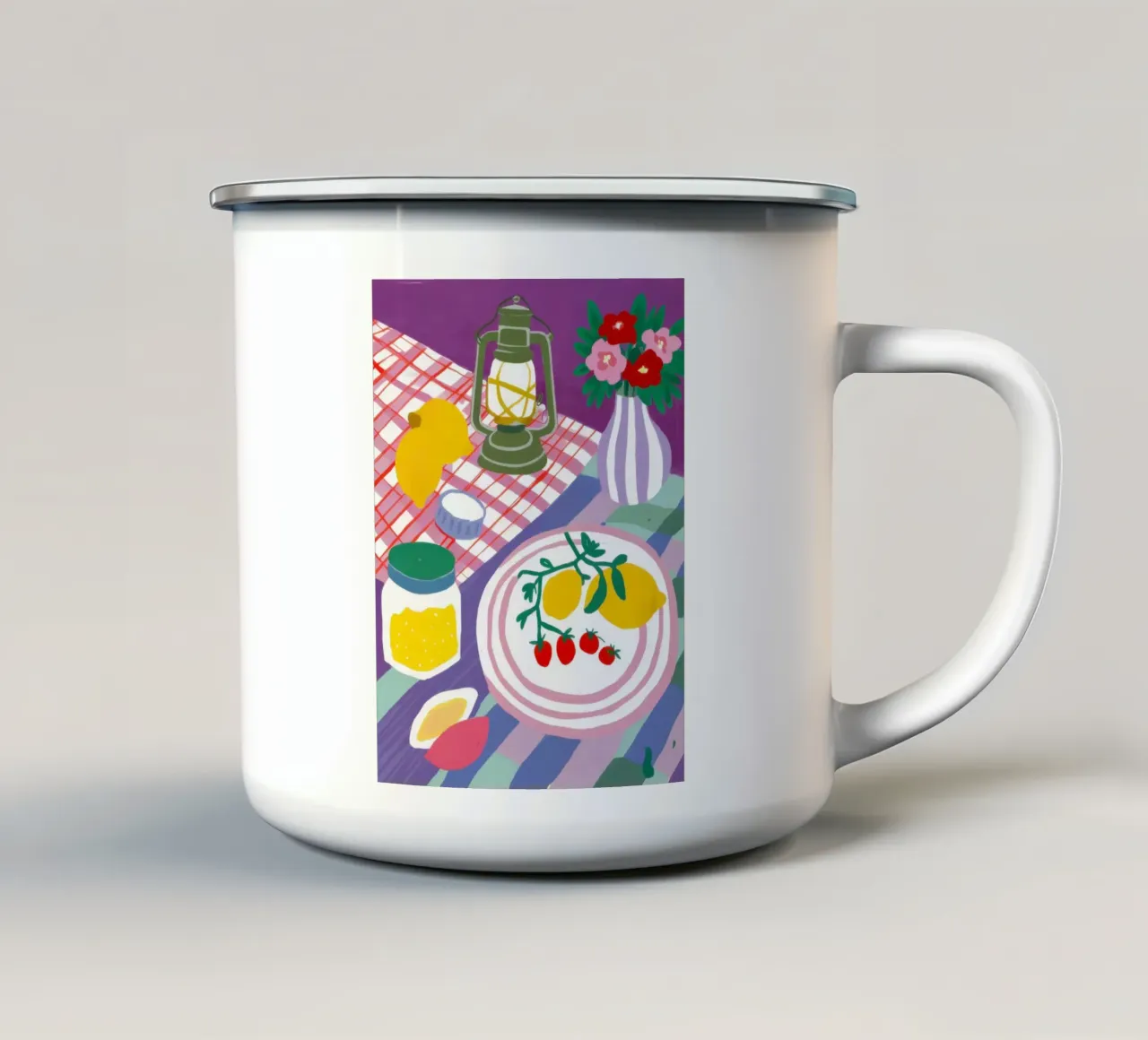Natura morta da picnic tazza in smalto da Sky Velour