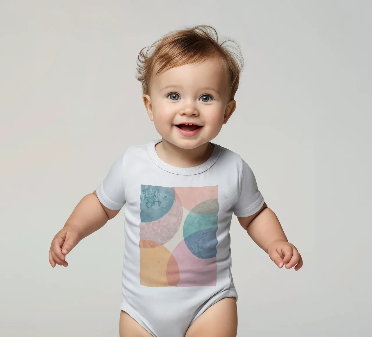 Abstracte cirkels met gestructureerde pastelkleuren babyrompertje korte mouwen van DesignDoodle