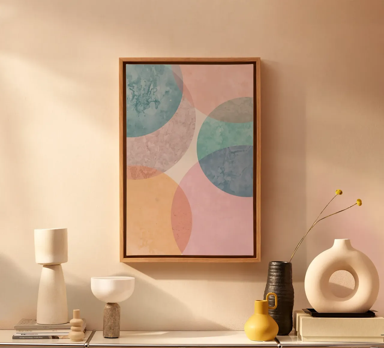 Abstracte cirkels met gestructureerde pastelkleuren canvas van DesignDoodle
