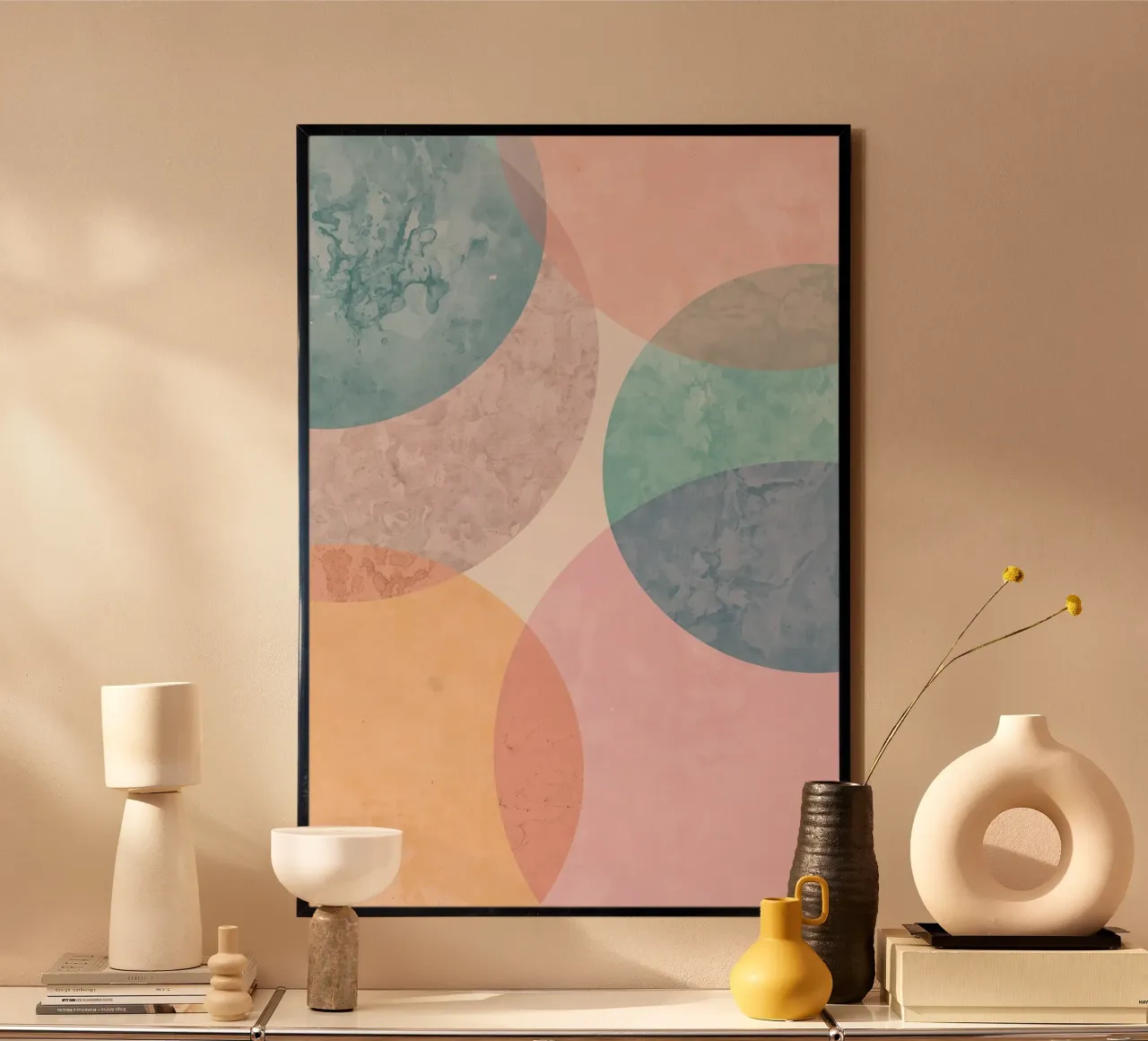 Abstract Circles with Textured Pastel Colors hahnemühle by DesignDoodle