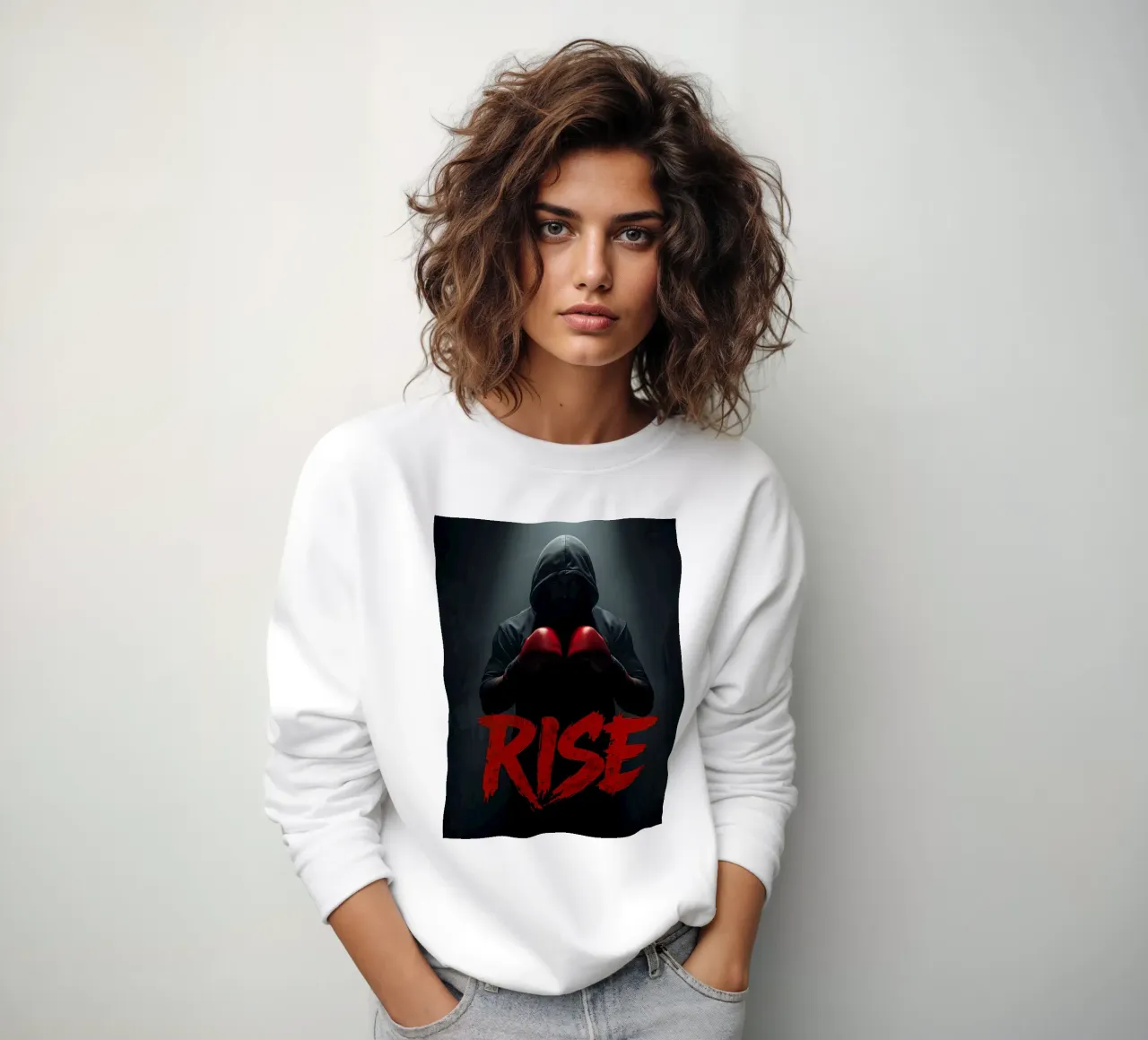 Pugile con guanti rossi e RISE felpa da DesignDoodle