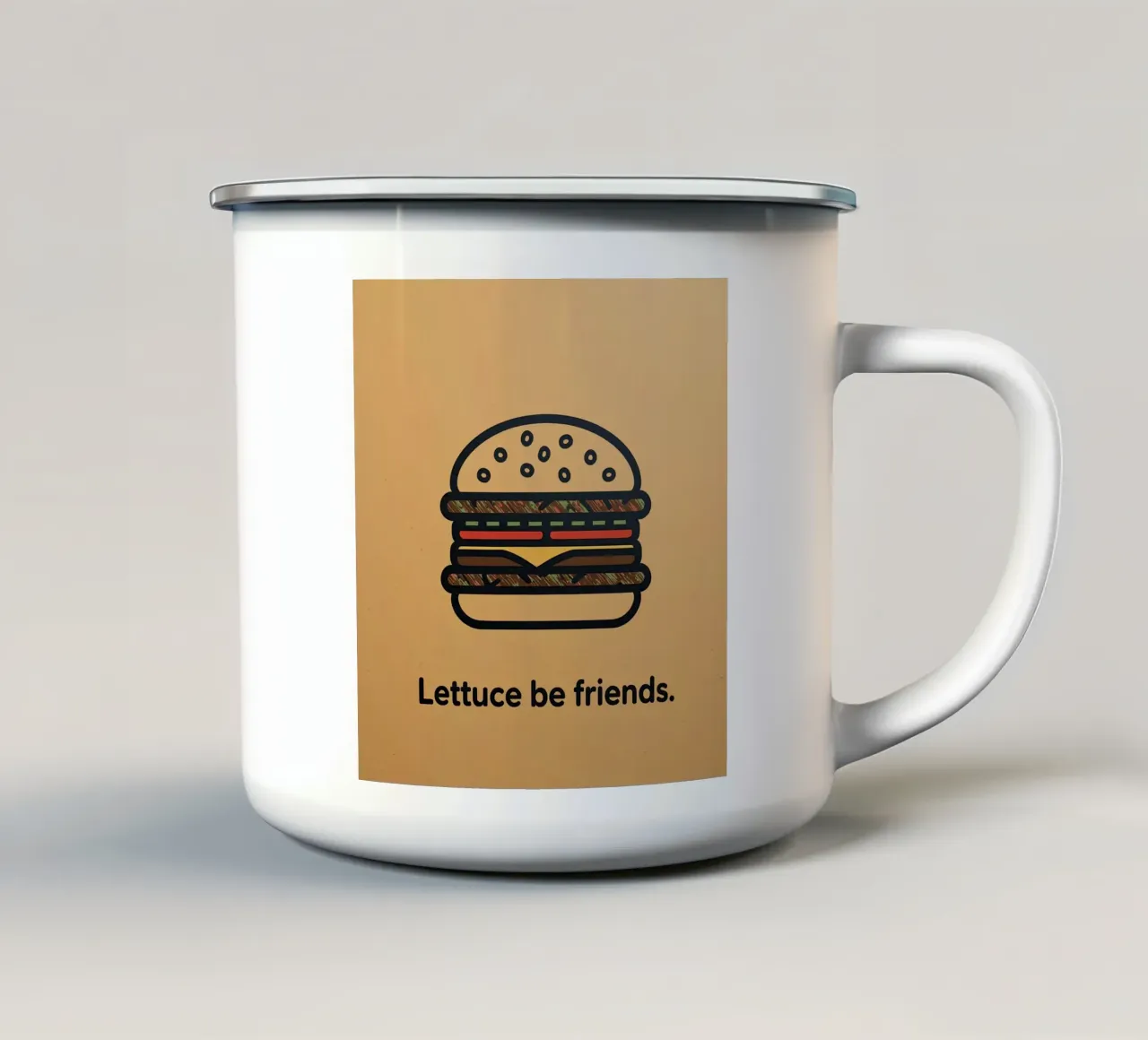 Hamburger su sfondo dorato "Lettuce be Friends tazza in smalto da DesignDoodle