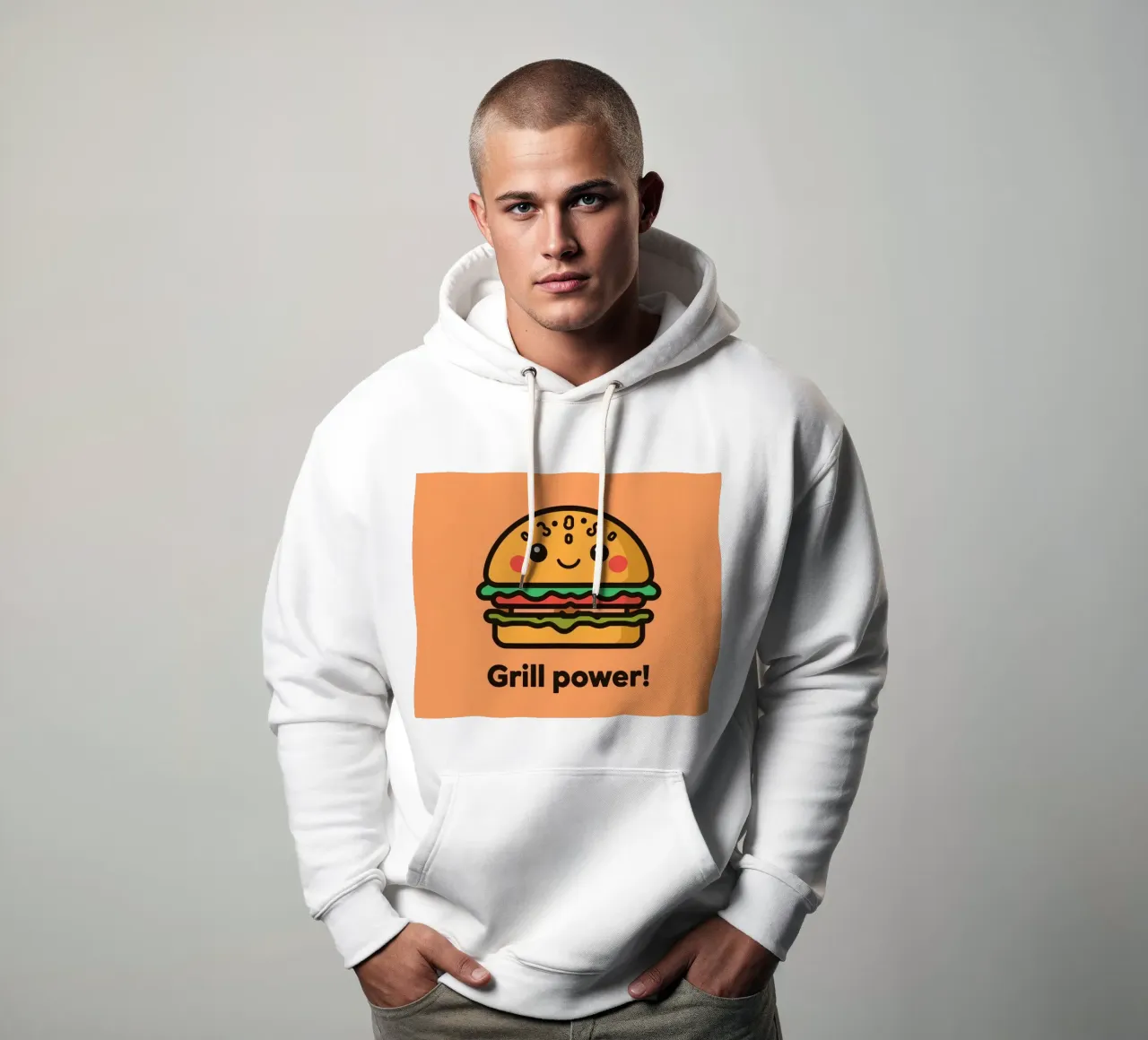 Un simpatico cartone animato sull'hamburger "Grill Power felpa con cappuccio da DesignDoodle