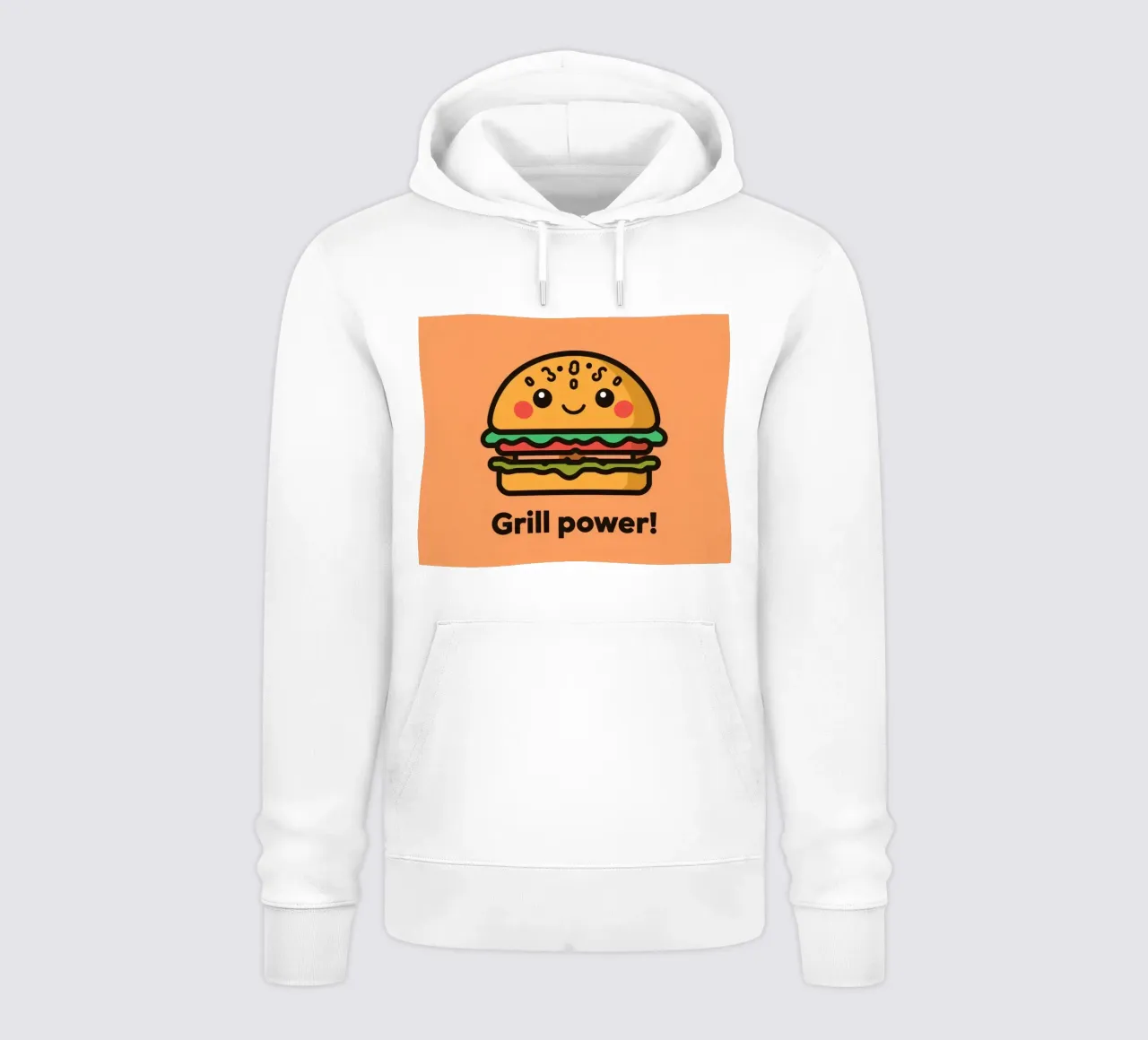 Un simpatico cartone animato sull'hamburger "Grill Power felpa con cappuccio da DesignDoodle