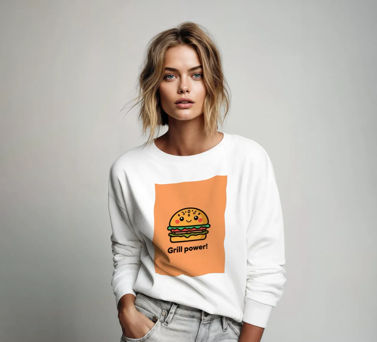 Un simpatico cartone animato sull'hamburger "Grill Power felpa da DesignDoodle