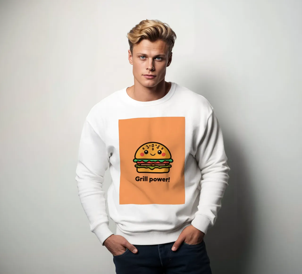 Un simpatico cartone animato sull'hamburger "Grill Power felpa da DesignDoodle