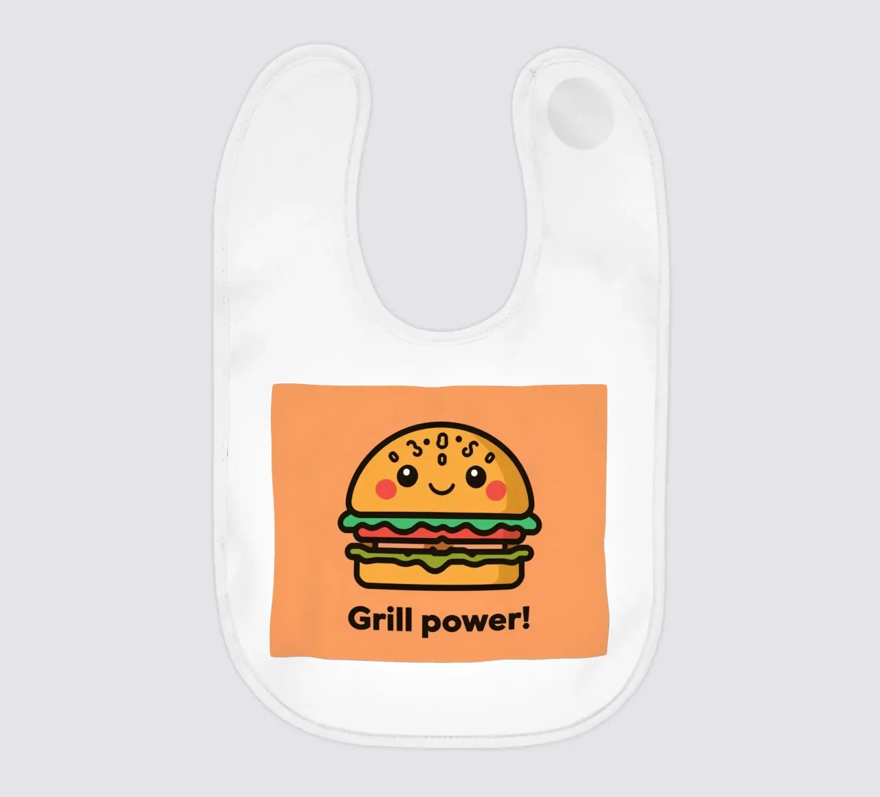 Un simpatico cartone animato sull'hamburger "Grill Power bavaglino da DesignDoodle