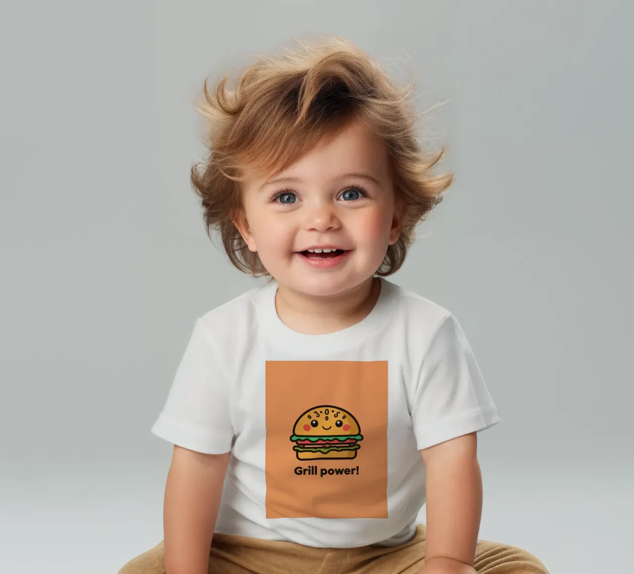 Un simpatico cartone animato sull'hamburger "Grill Power maglietta neonato da DesignDoodle