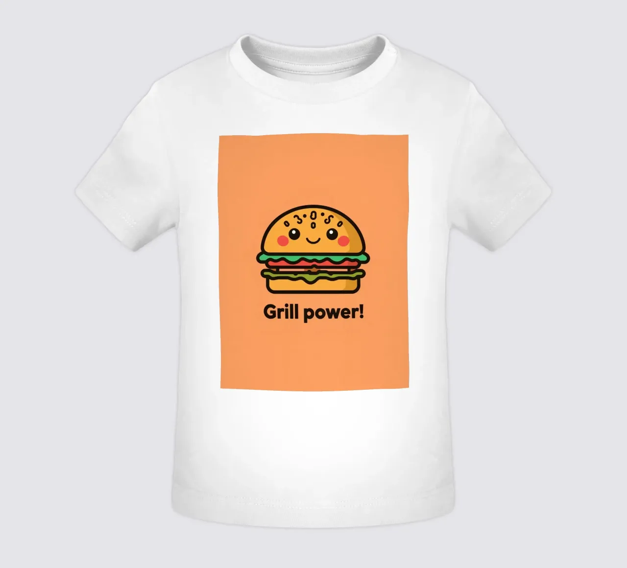 Un simpatico cartone animato sull'hamburger "Grill Power maglietta neonato da DesignDoodle