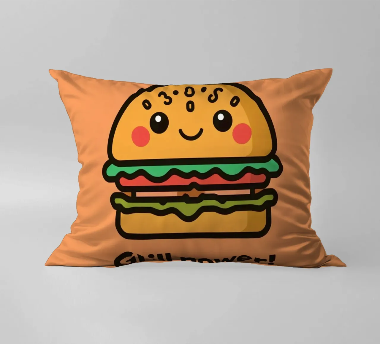 Un simpatico cartone animato sull'hamburger "Grill Power cuscino da DesignDoodle