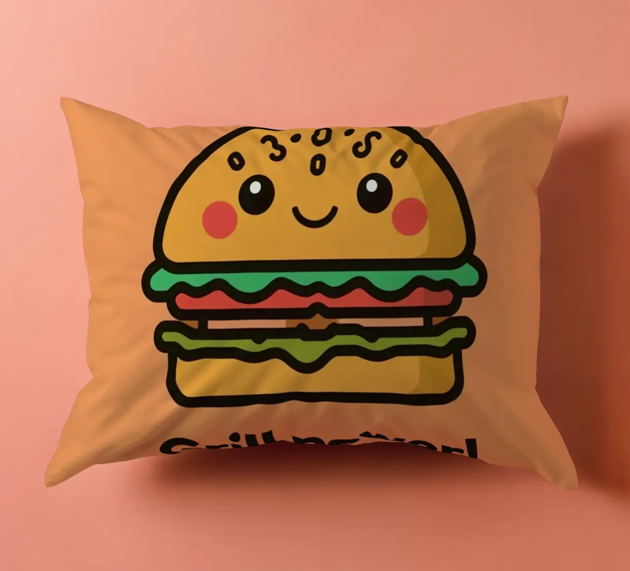 Un simpatico cartone animato sull'hamburger "Grill Power cuscino da DesignDoodle