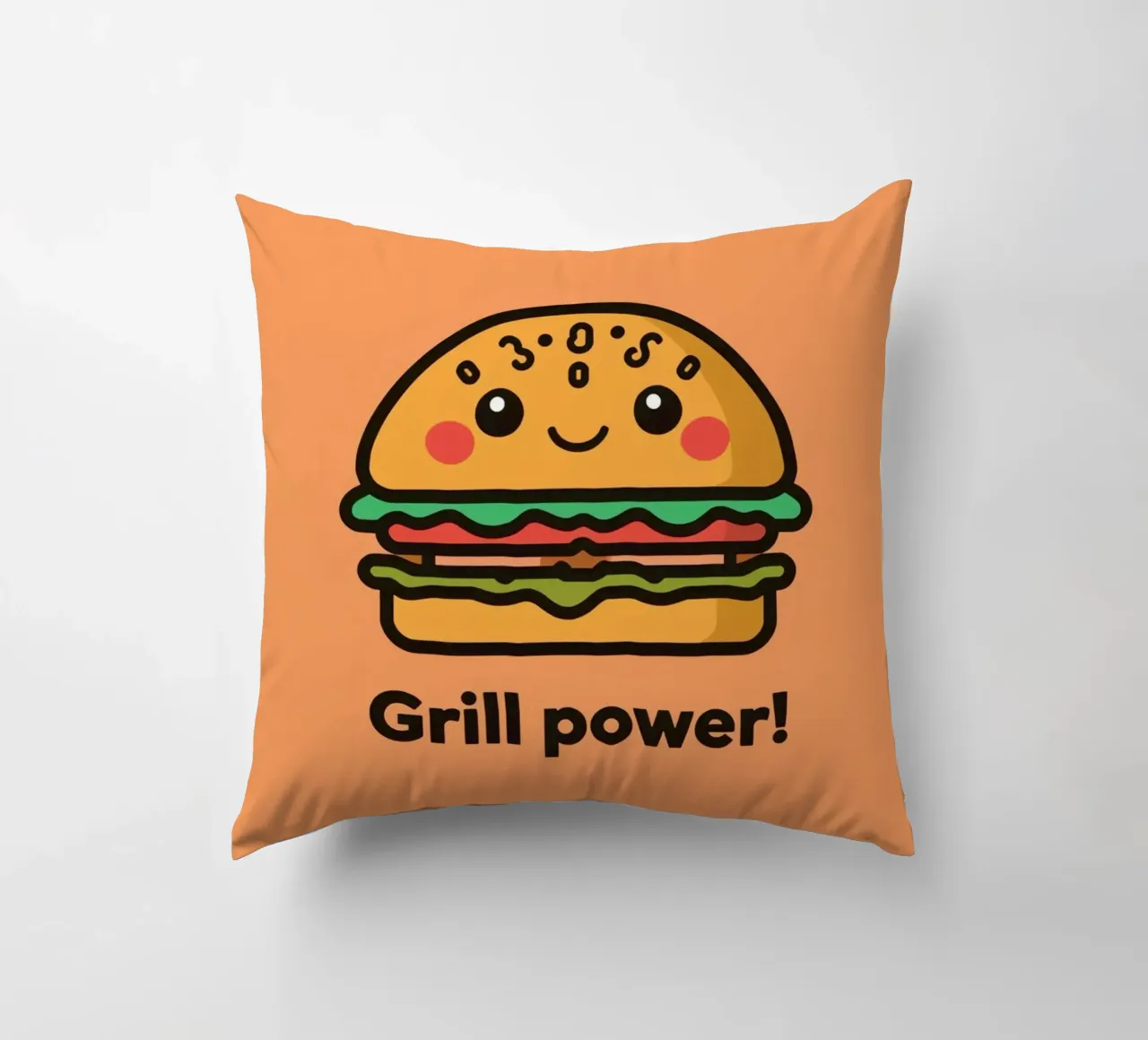 Un simpatico cartone animato sull'hamburger "Grill Power cuscino da DesignDoodle