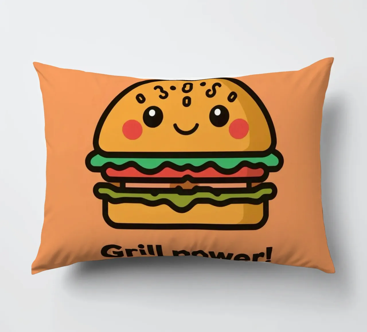 Un simpatico cartone animato sull'hamburger "Grill Power cuscino da DesignDoodle