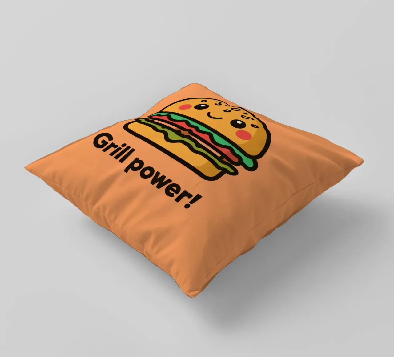 Un simpatico cartone animato sull'hamburger "Grill Power cuscino da DesignDoodle