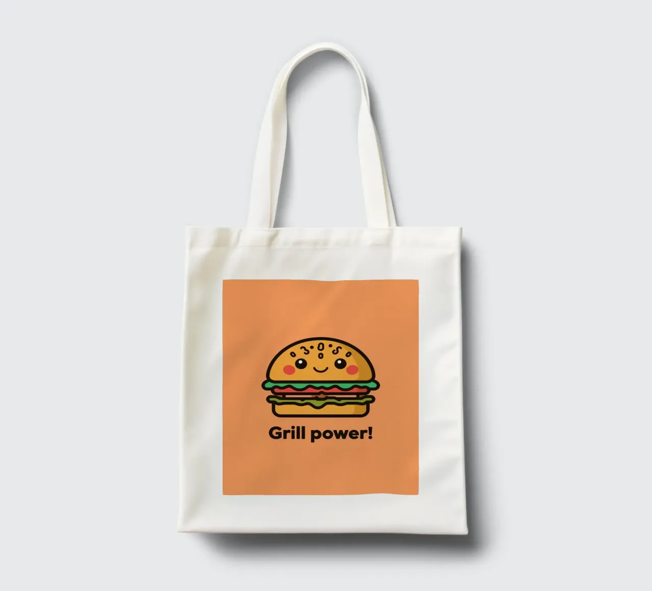 Un simpatico cartone animato sull'hamburger "Grill Power borsa in juta da DesignDoodle