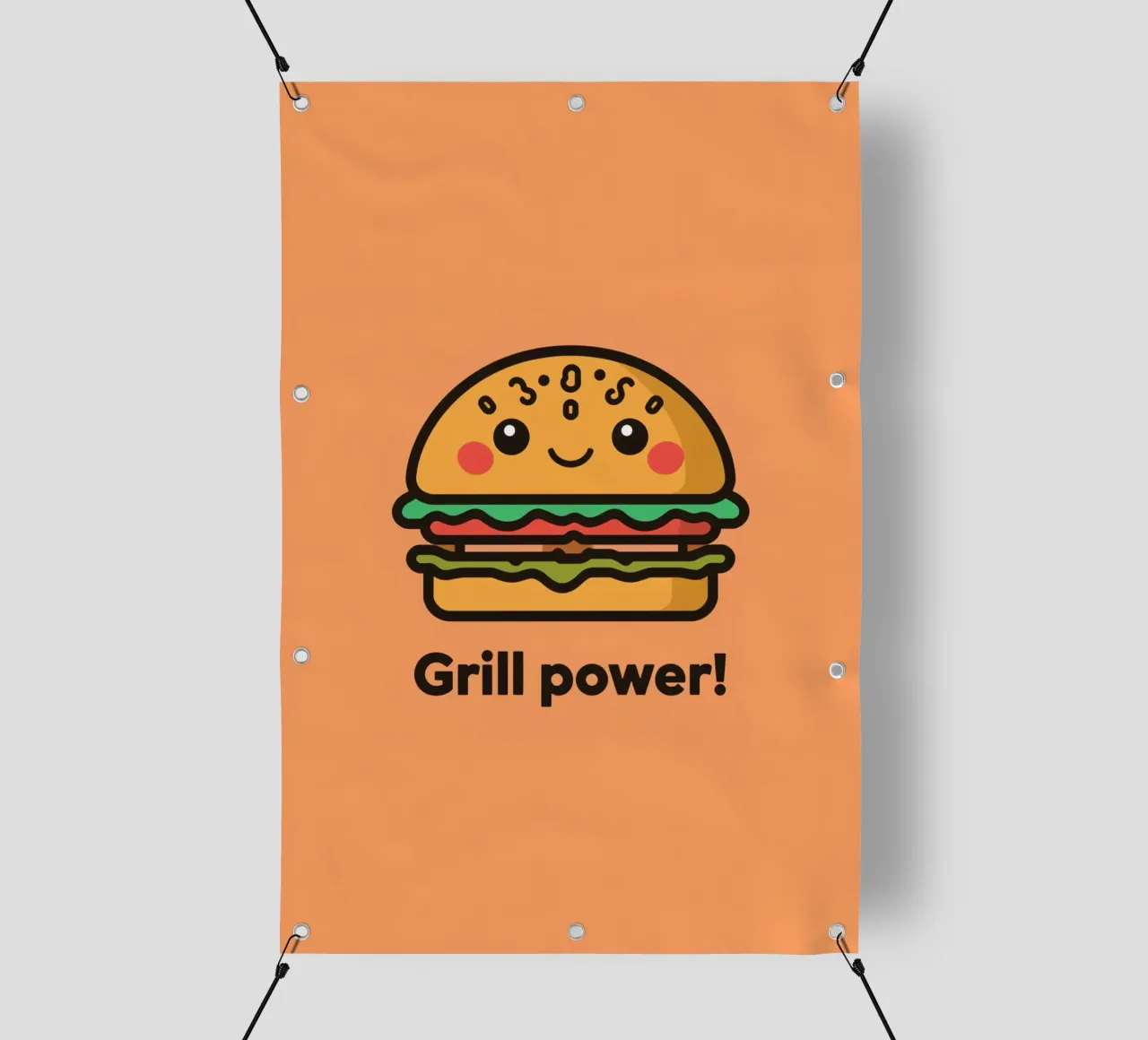 Un simpatico cartone animato sull'hamburger "Grill Power telo in pvc da DesignDoodle