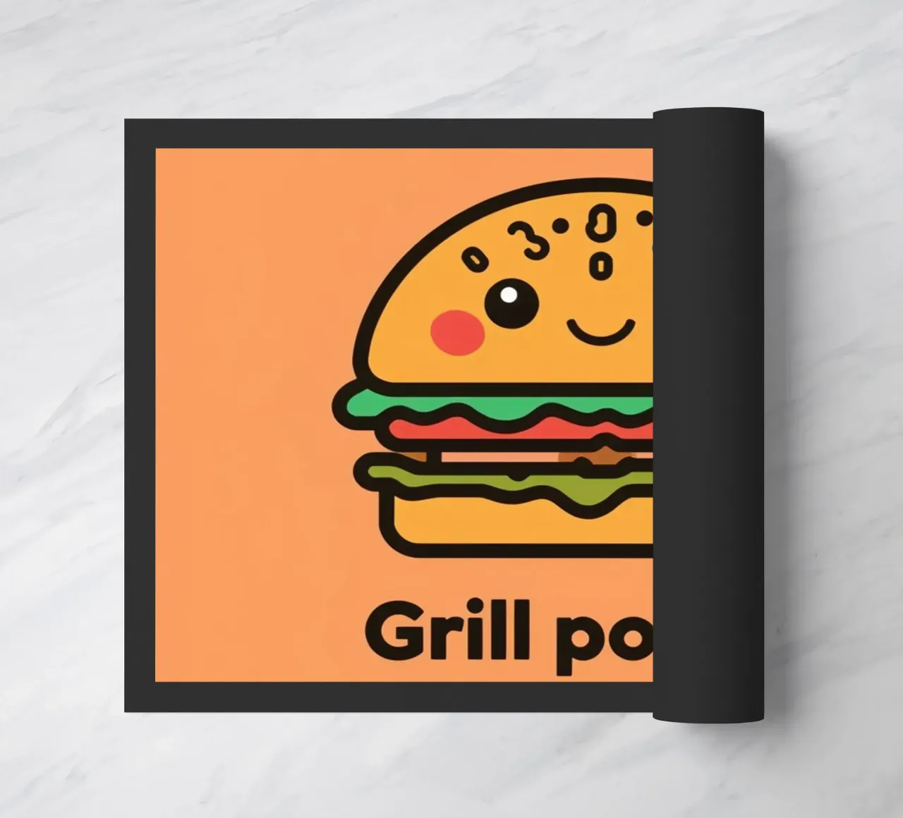 Un simpatico cartone animato sull'hamburger "Grill Power zerbino da DesignDoodle
