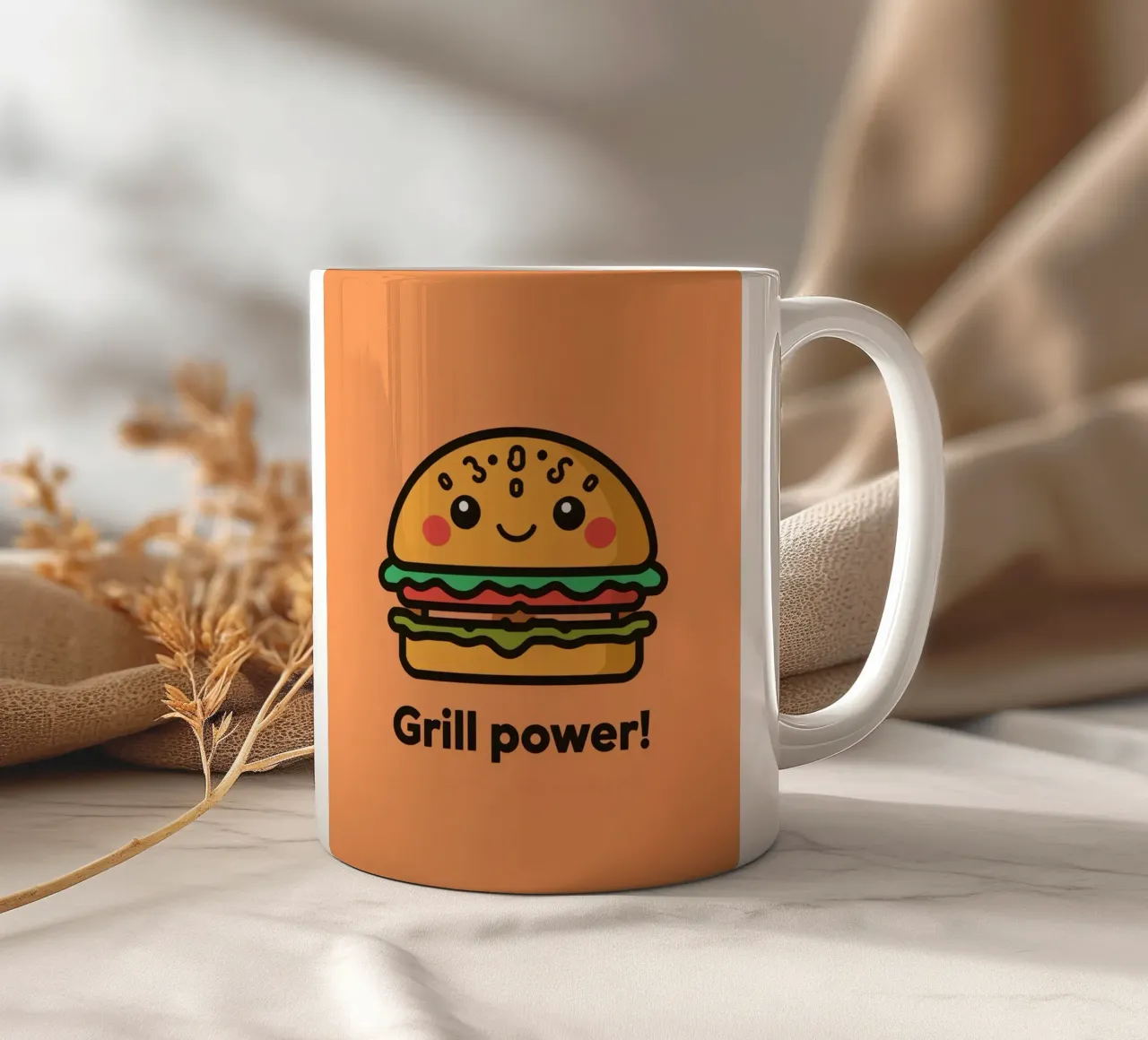 Un simpatico cartone animato sull'hamburger "Grill Power tazza in ceramica da DesignDoodle
