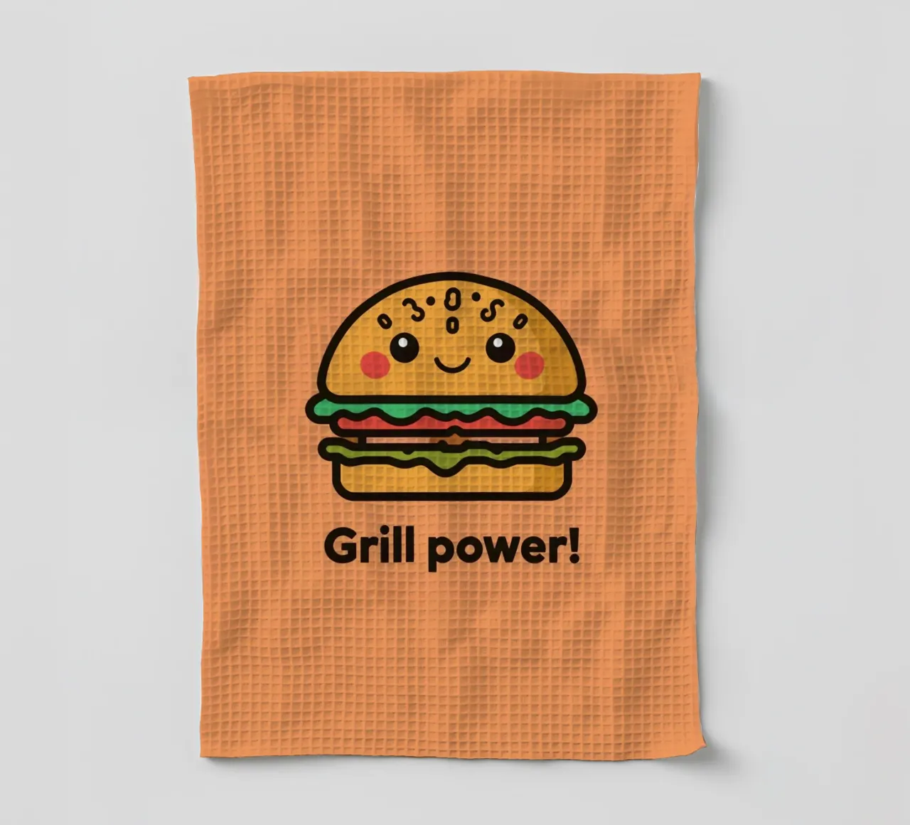 Un simpatico cartone animato sull'hamburger "Grill Power canovaccio da cucina da DesignDoodle