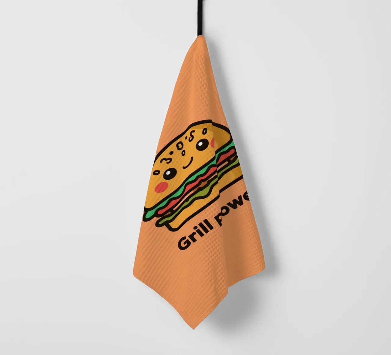 Un simpatico cartone animato sull'hamburger "Grill Power canovaccio da cucina da DesignDoodle
