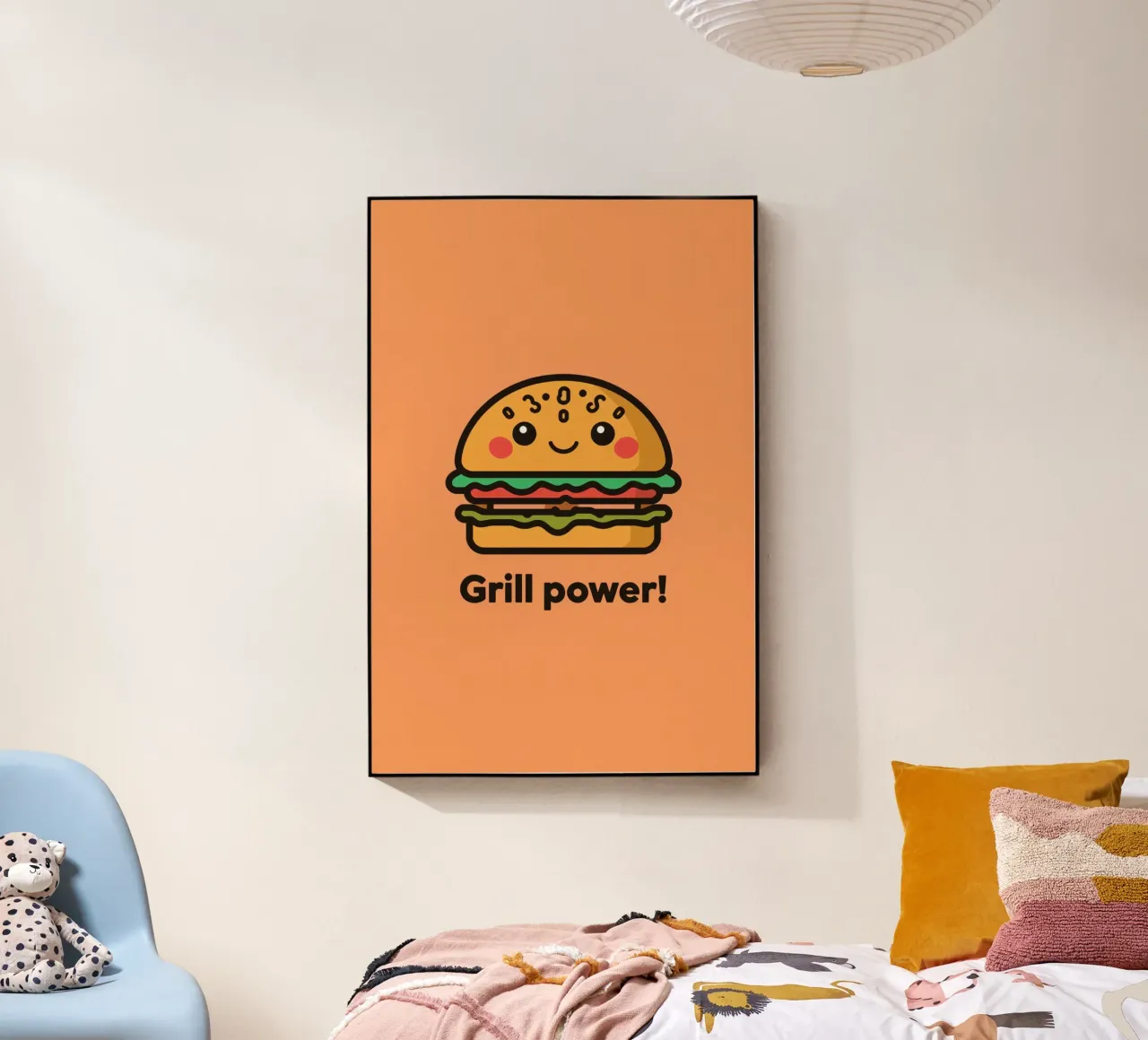Un simpatico cartone animato sull'hamburger "Grill Power plexiglass da DesignDoodle