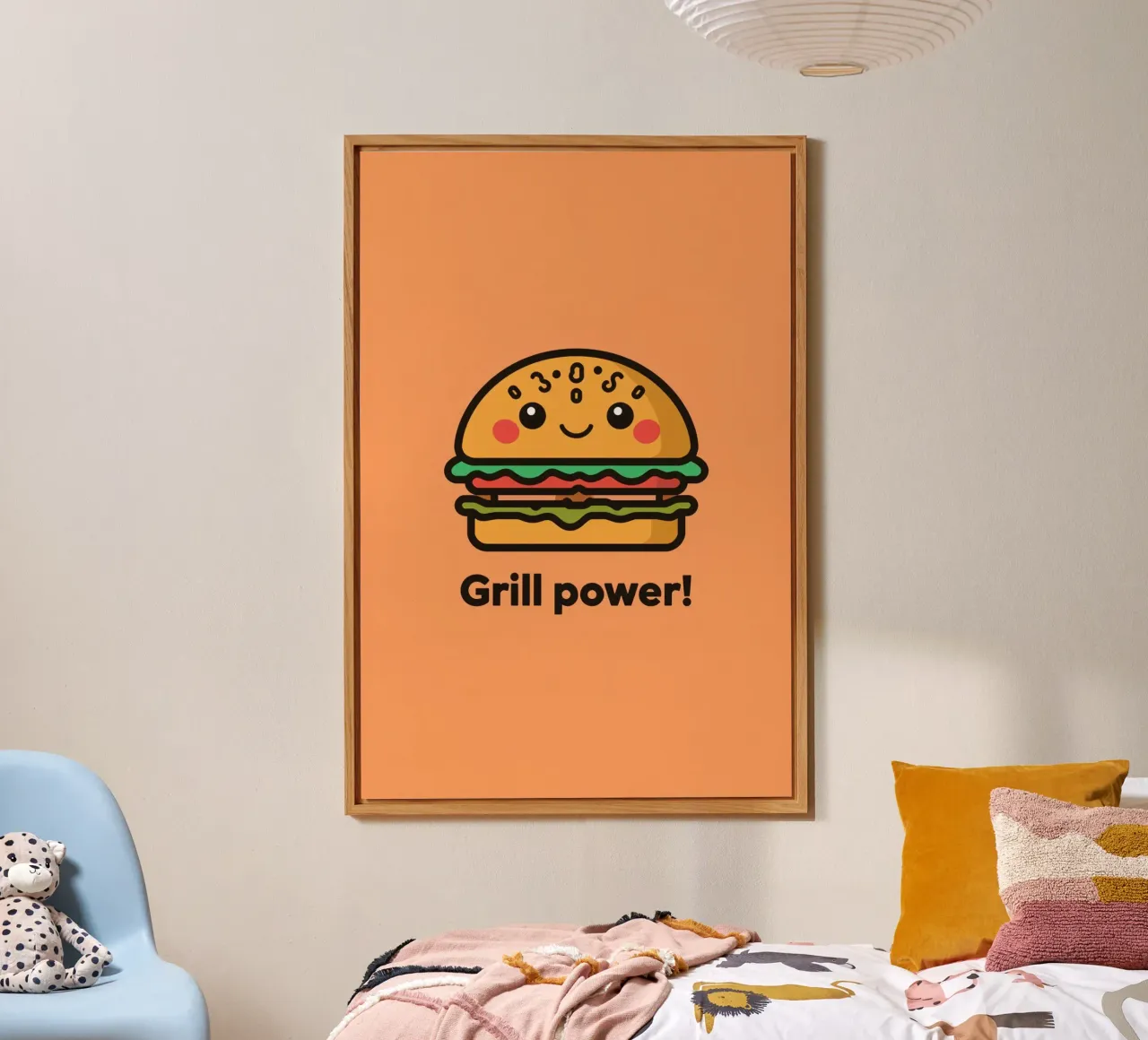 Un simpatico cartone animato sull'hamburger "Grill Power alluminio dibond da DesignDoodle