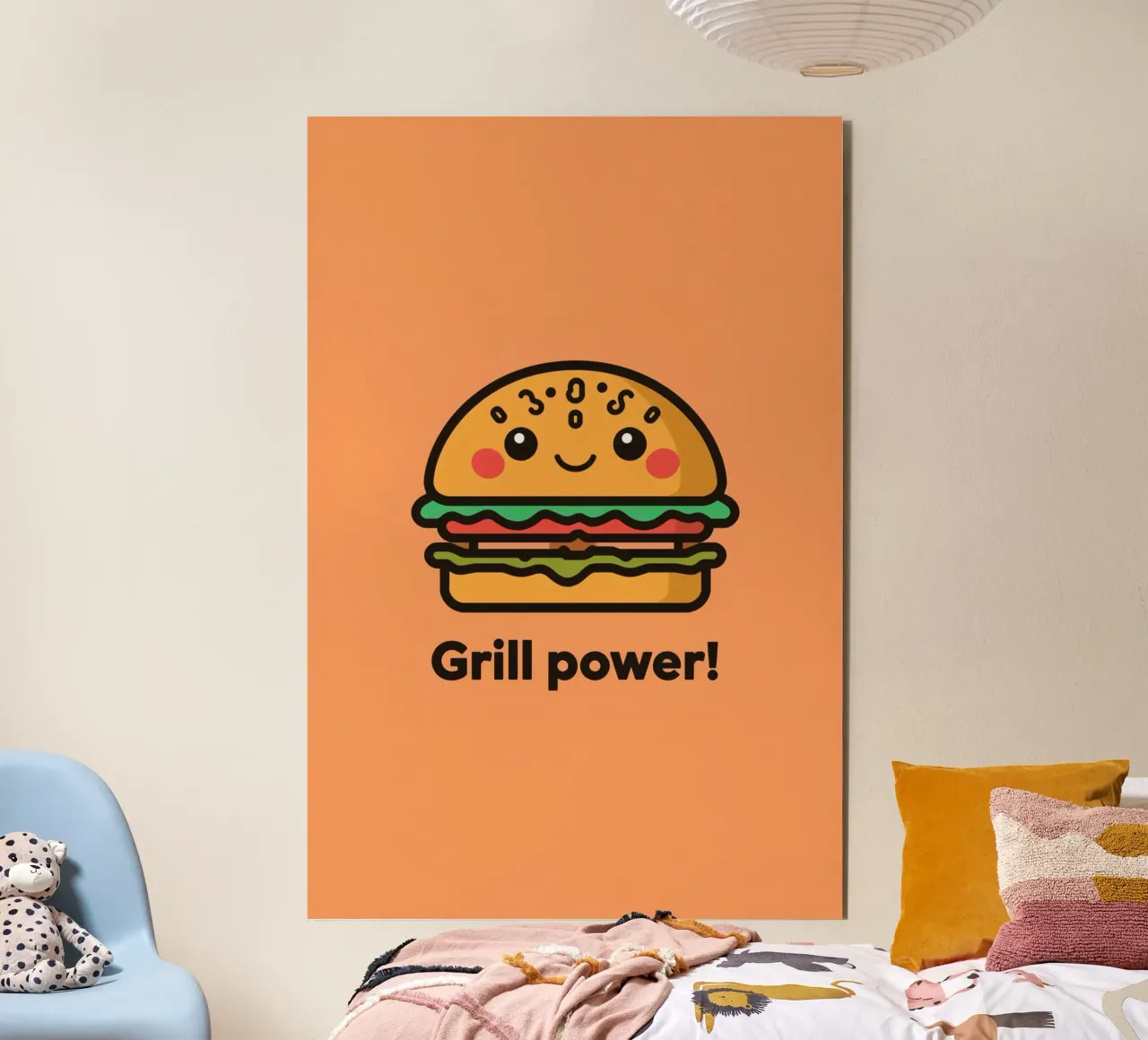 Un simpatico cartone animato sull'hamburger "Grill Power alluminio dibond da DesignDoodle