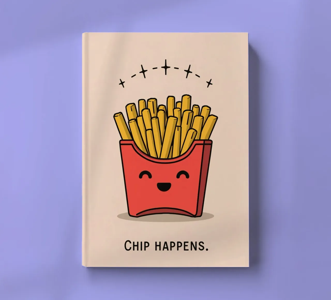 Mignon dessin animé de frites dans un carton rouge avec un visage souriant carnet de notes de DesignDoodle