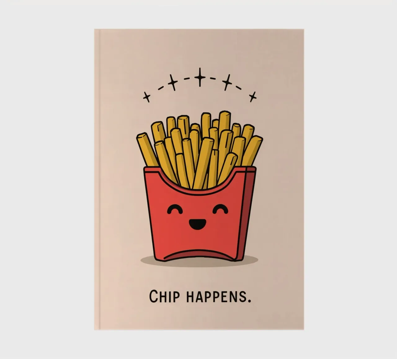 Mignon dessin animé de frites dans un carton rouge avec un visage souriant carnet de notes de DesignDoodle