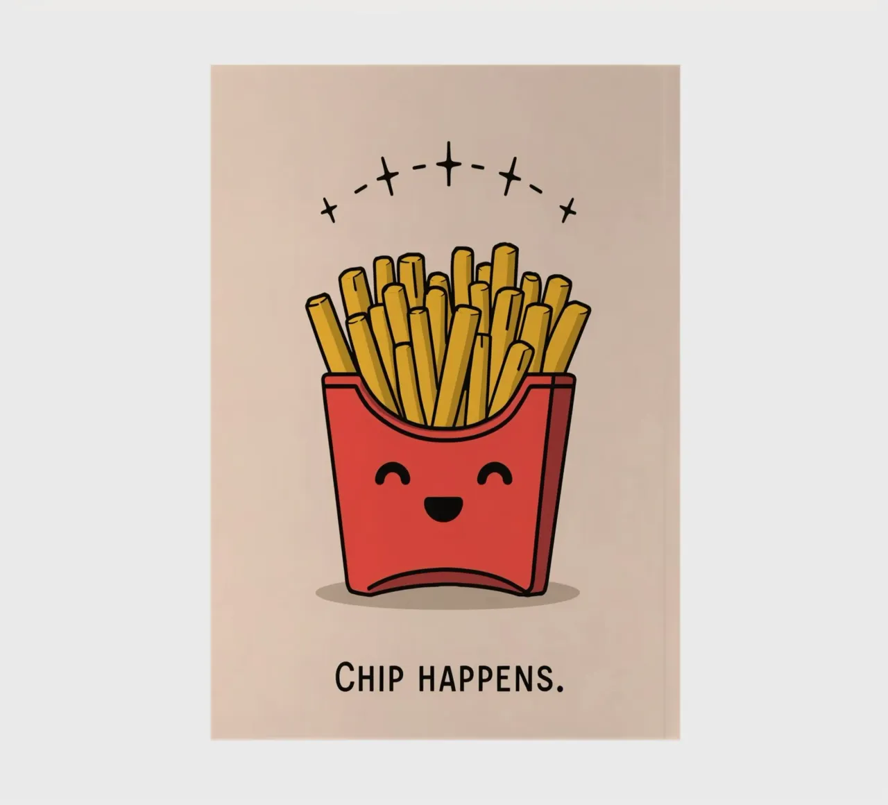 Mignon dessin animé de frites dans un carton rouge avec un visage souriant carnet de notes de DesignDoodle