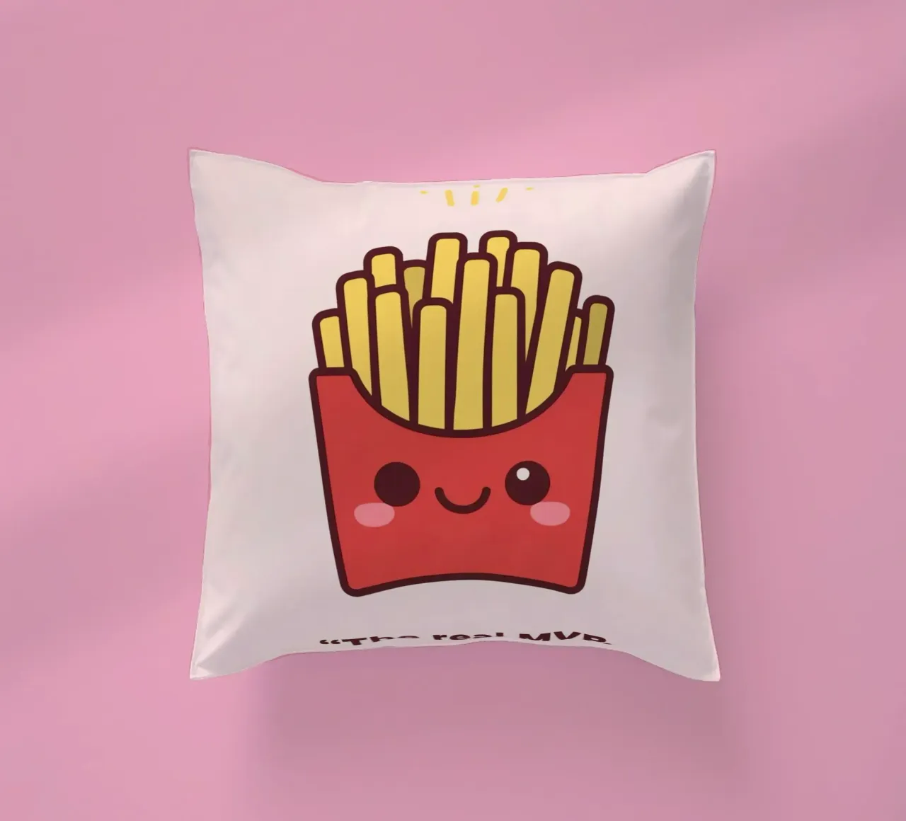 Patatine fritte carine con faccia sorridente cuscino da DesignDoodle