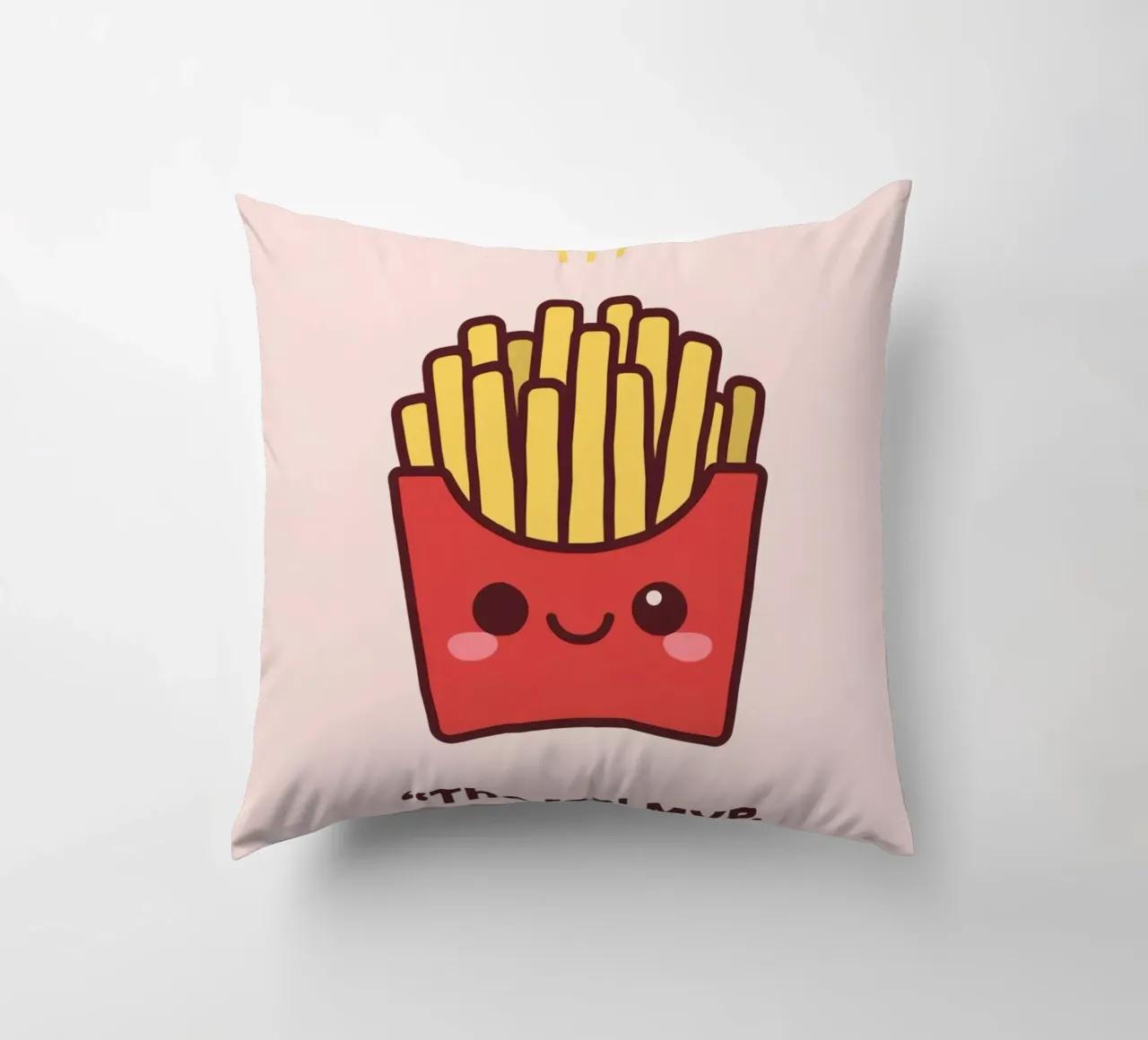 Patatine fritte carine con faccia sorridente cuscino da DesignDoodle