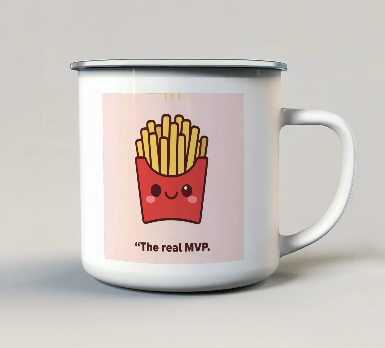 Patatine fritte carine con faccia sorridente tazza in smalto da DesignDoodle
