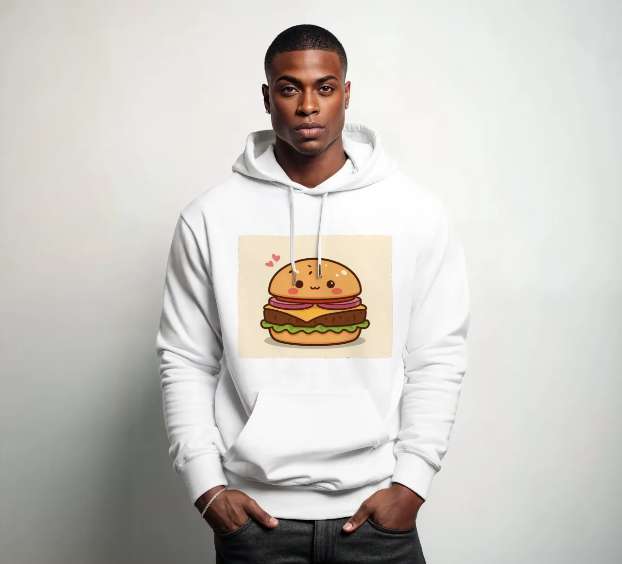Simpatico hamburger con faccia felice e cuori felpa con cappuccio da DesignDoodle