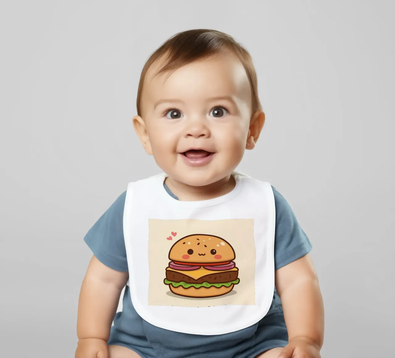 Simpatico hamburger con faccia felice e cuori bavaglino da DesignDoodle