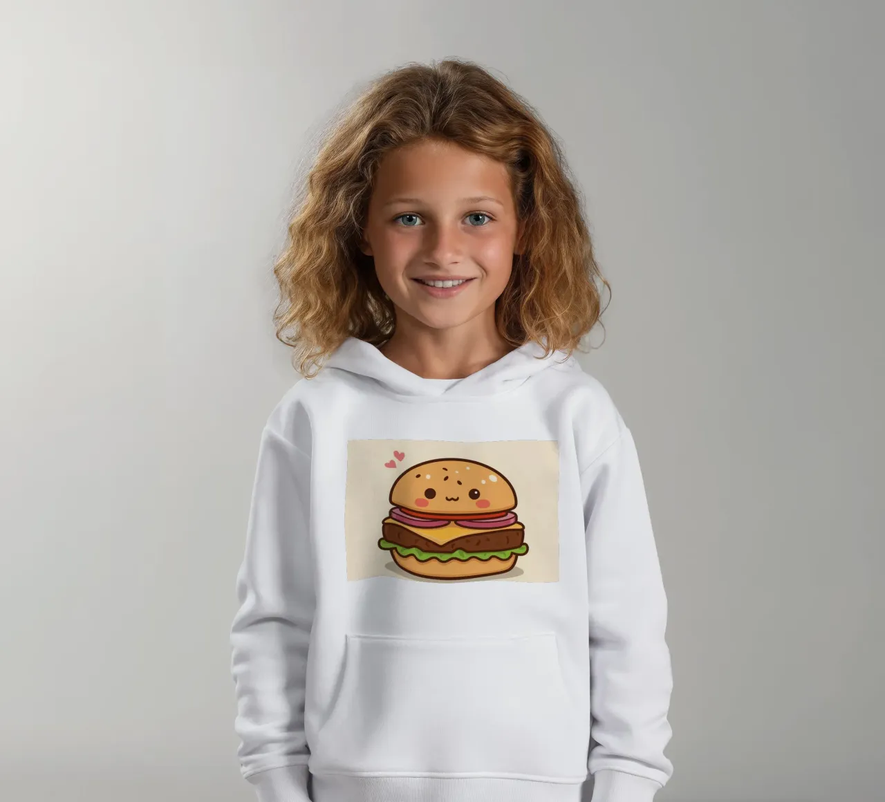 Simpatico hamburger con faccia felice e cuori felpa bambino con cappuccio da DesignDoodle
