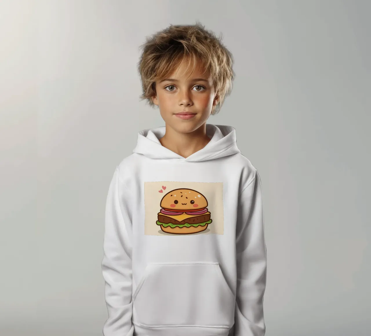 Simpatico hamburger con faccia felice e cuori felpa bambino con cappuccio da DesignDoodle